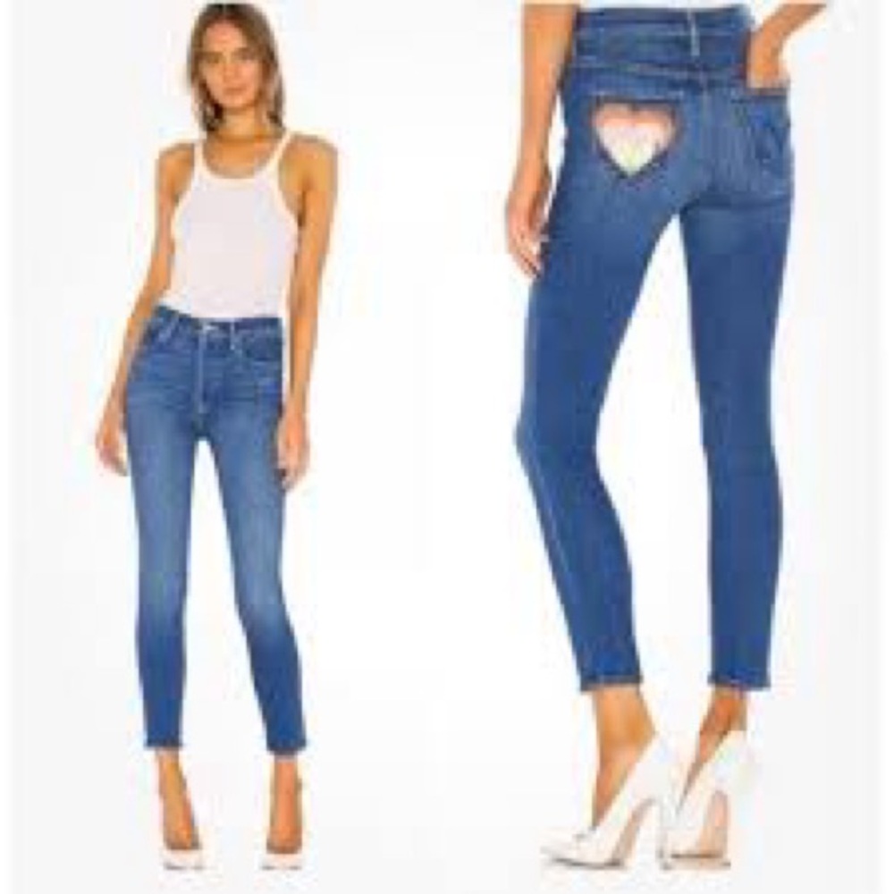 MOTHER Blue Skinny Jeans with Heart Detail